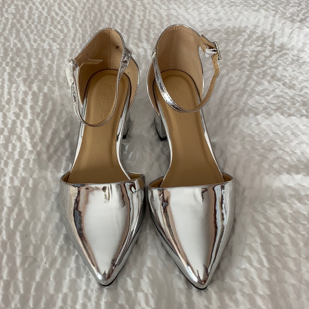 Simply Be Silver Block Heel Size 8